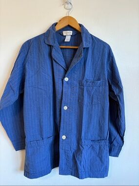 Christian Dior Pajama Top Large Blue Stripe Cotton